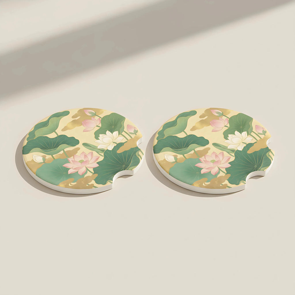 Lotus Pond Car Coasters Set - Road Muse