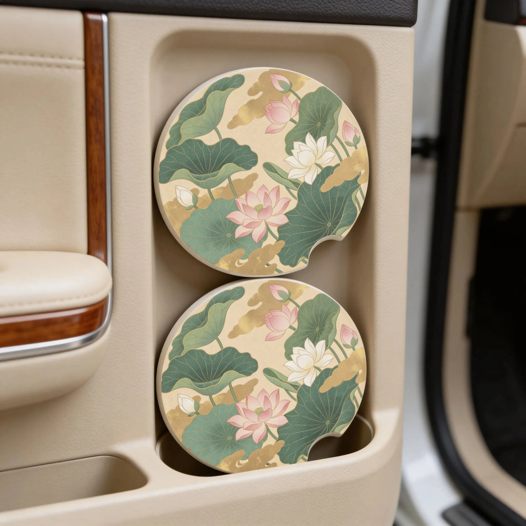 Lotus Pond Car Coasters Set - Road Muse