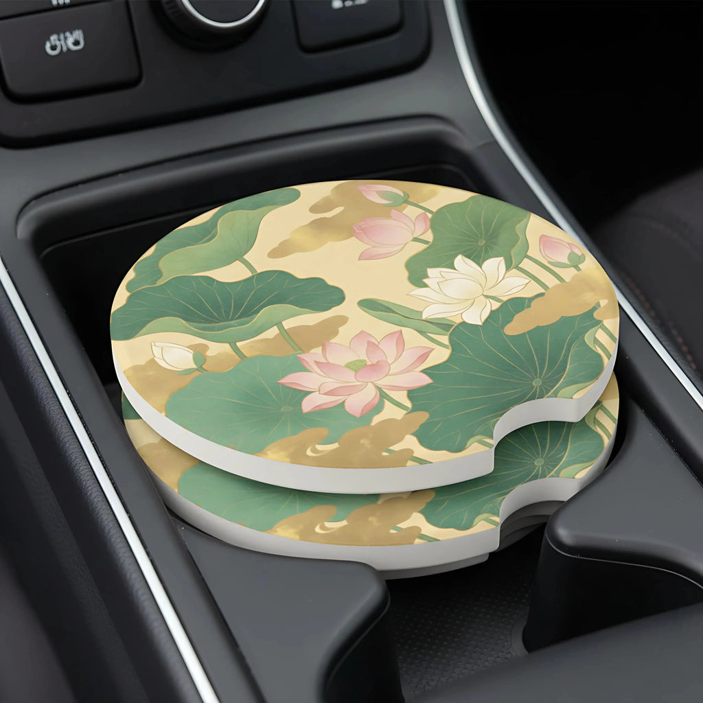 Lotus Pond Car Coasters Set - Road Muse