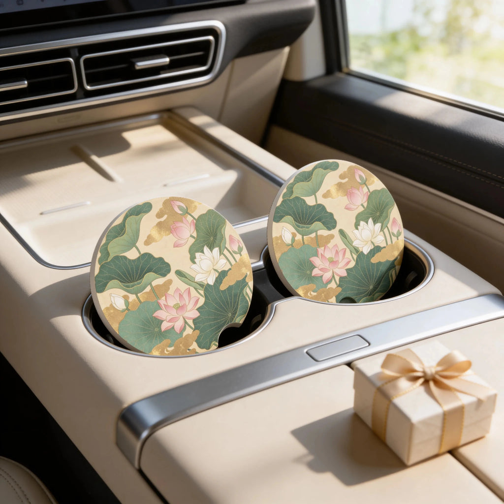 Lotus Pond Car Coasters Set - Road Muse