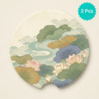 Lotus Pond Floral Car Coasters Set - Road Muse