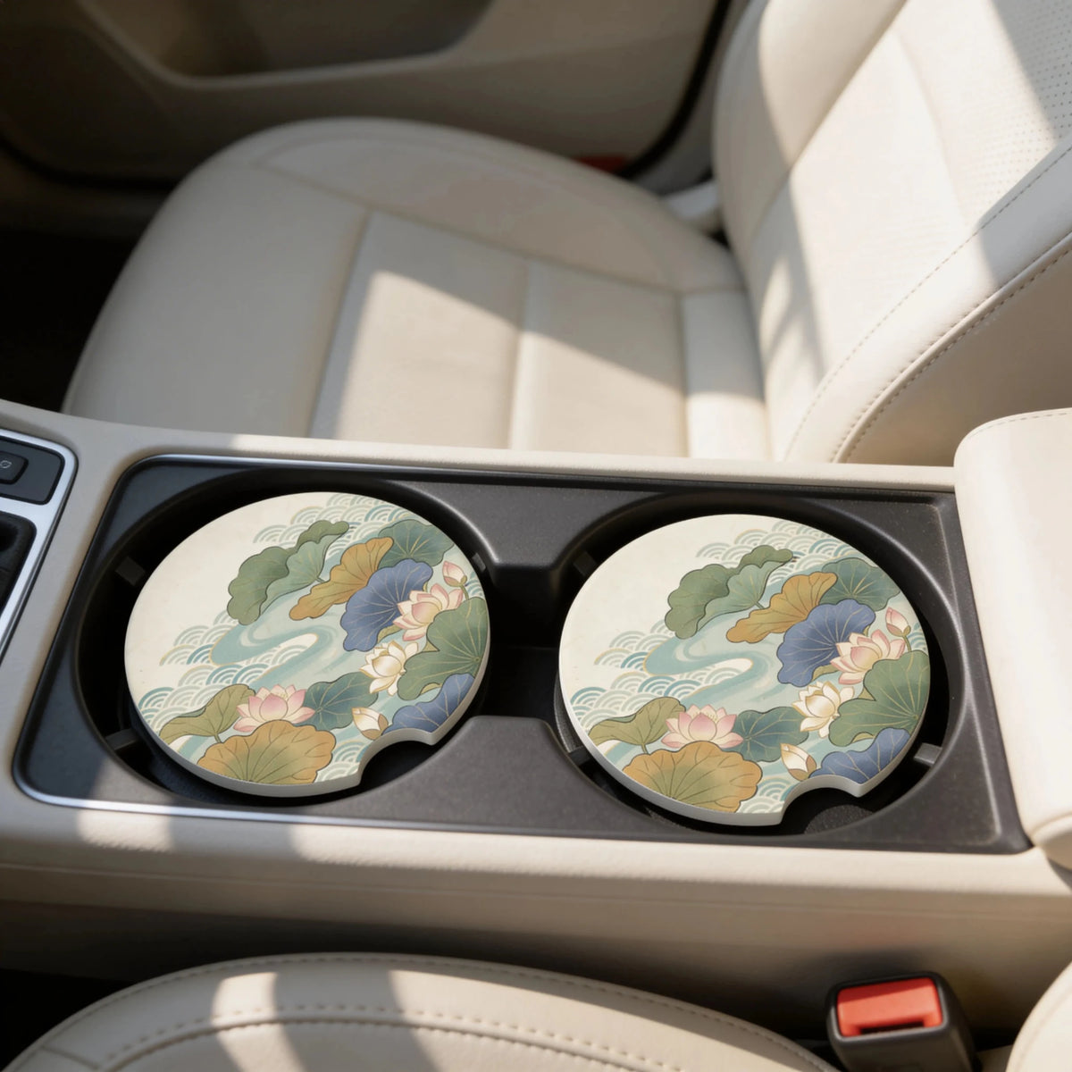 Lotus Pond Floral Car Coasters Set - Road Muse