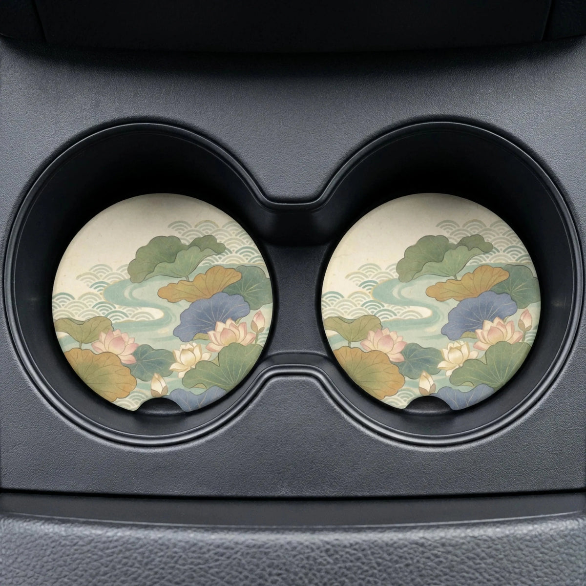 Lotus Pond Floral Car Coasters Set - Road Muse