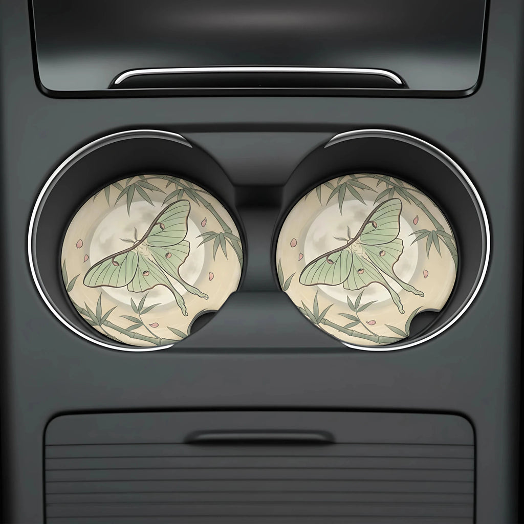 Luna Moth Botanical Car Coasters Set - Road Muse
