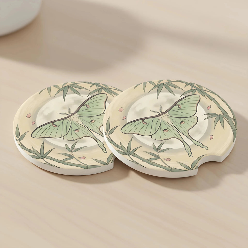 Luna Moth Botanical Car Coasters Set - Road Muse