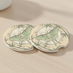 Luna Moth Botanical Car Coasters Set - Road Muse