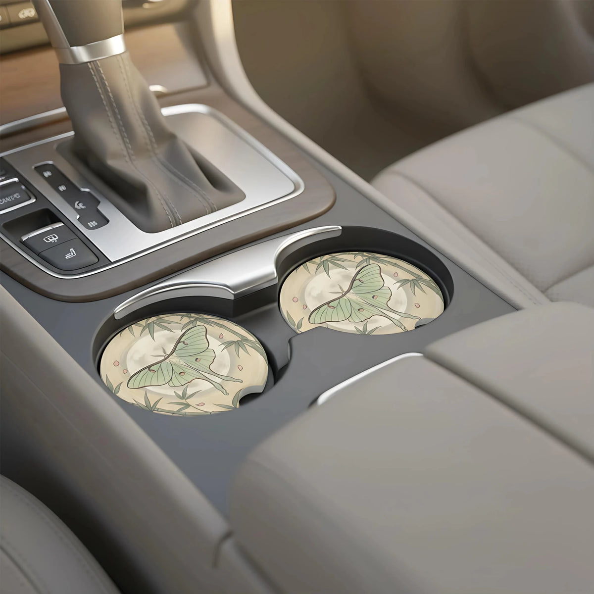 Luna Moth Botanical Car Coasters Set - Road Muse