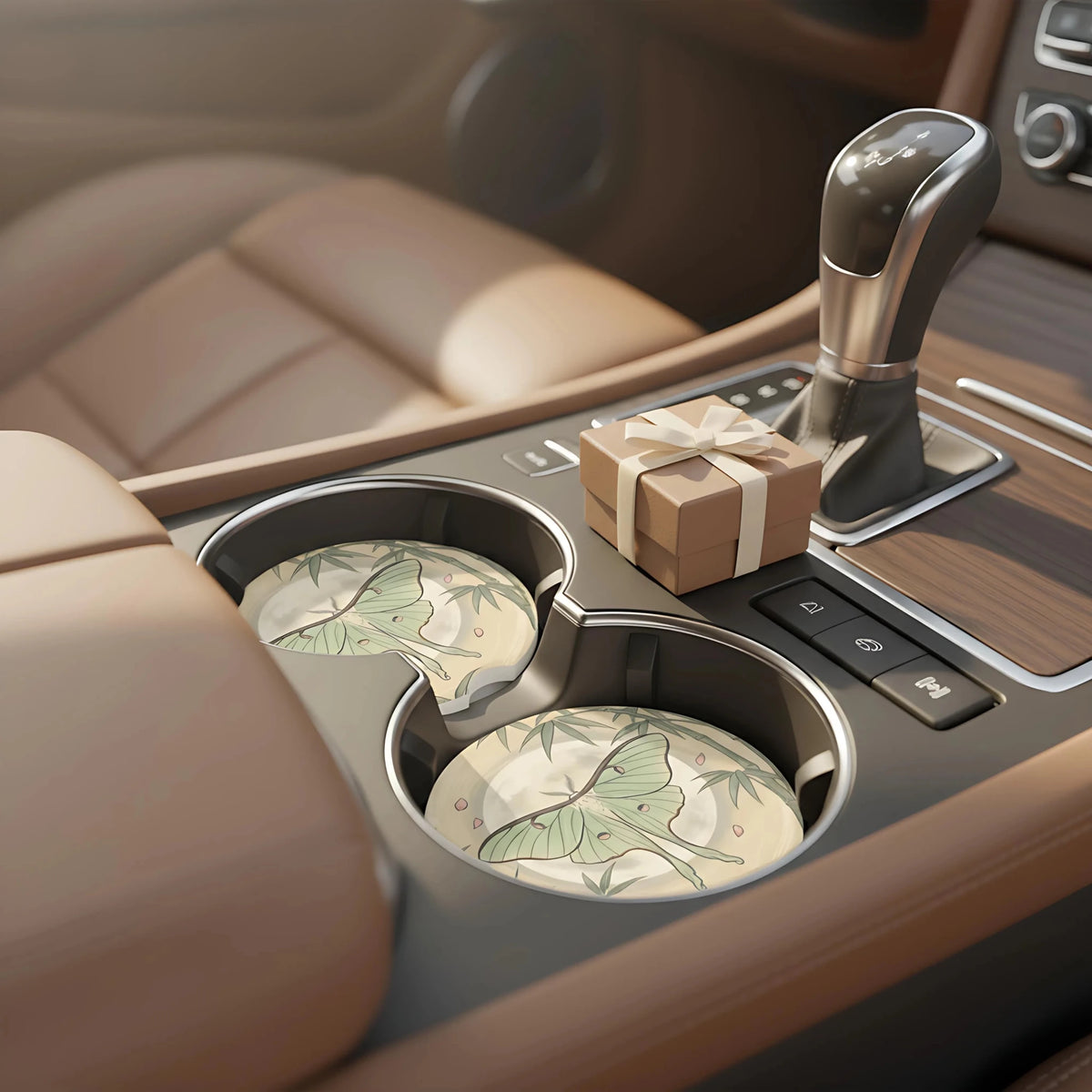 Luna Moth Botanical Car Coasters Set - Road Muse