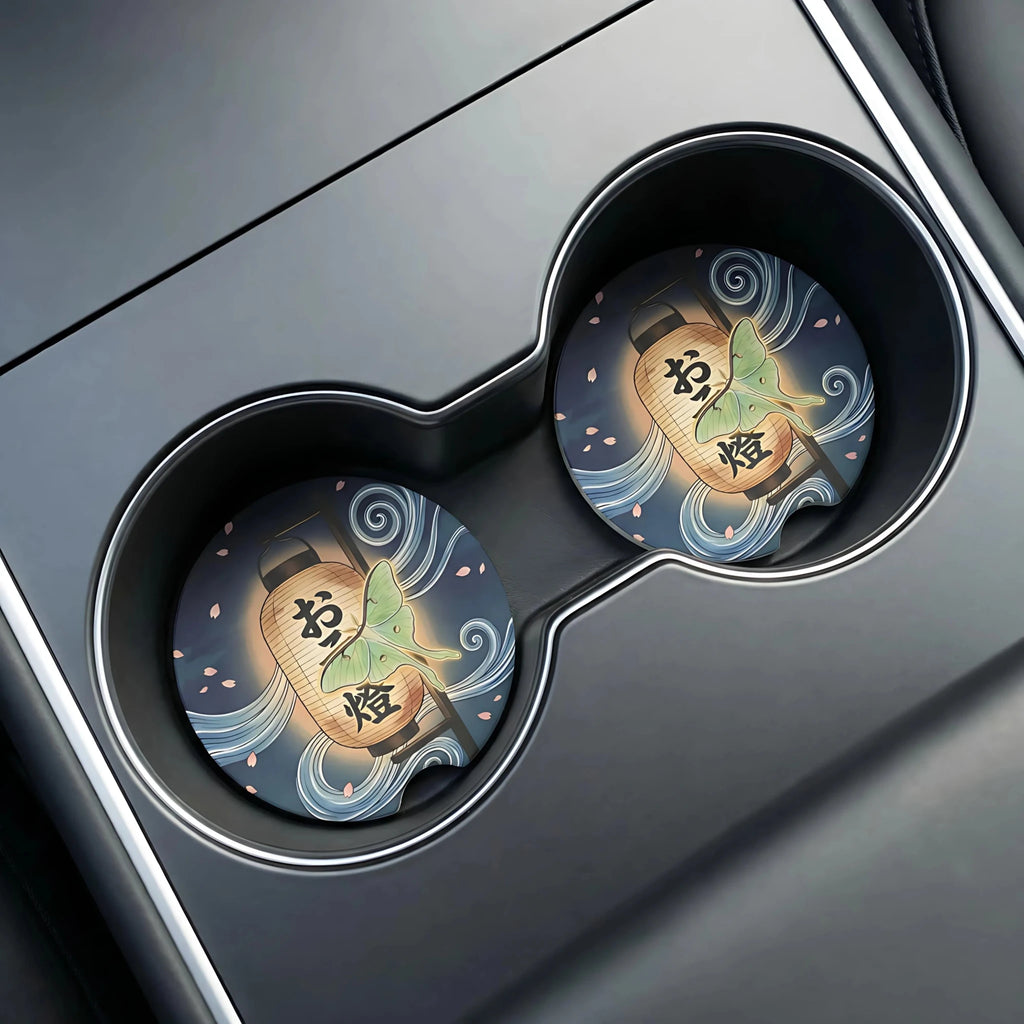 Luna Moth Lantern Car Coasters Set - Road Muse