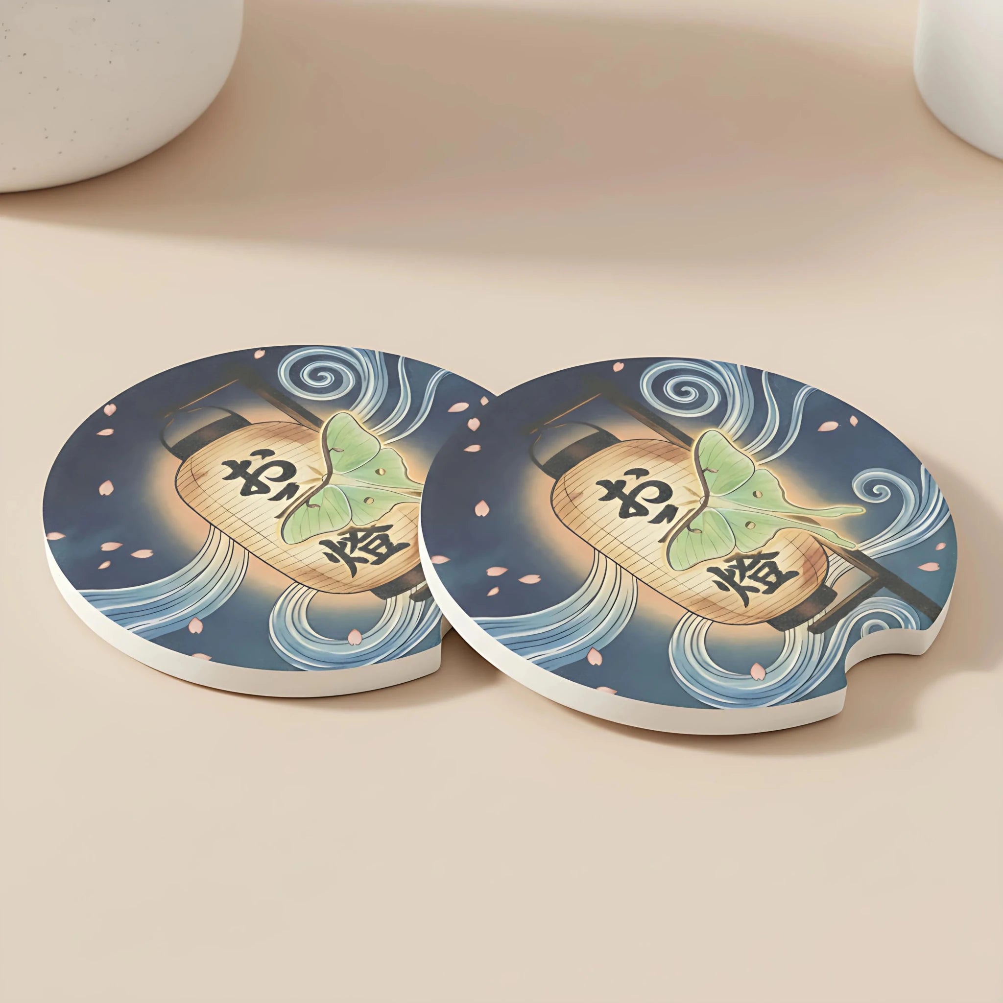 Luna Moth Lantern Car Coasters Set - Road Muse
