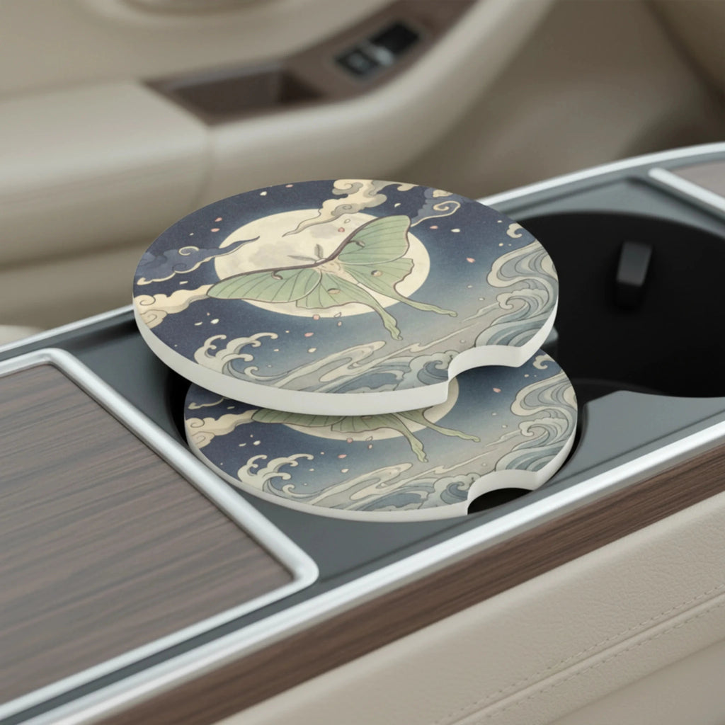Luna Moth Moonlit Car Coasters Set - Road Muse