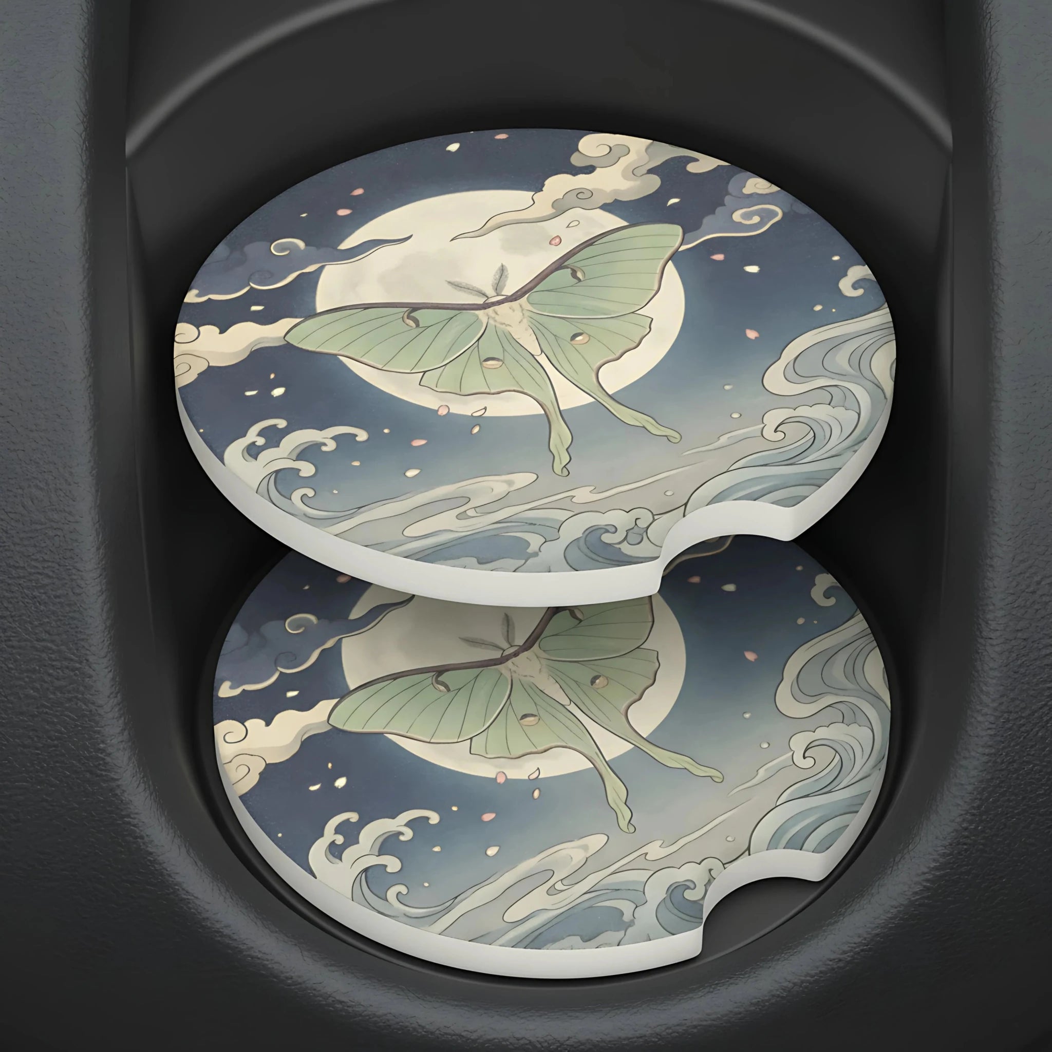 Luna Moth Moonlit Car Coasters Set - Road Muse