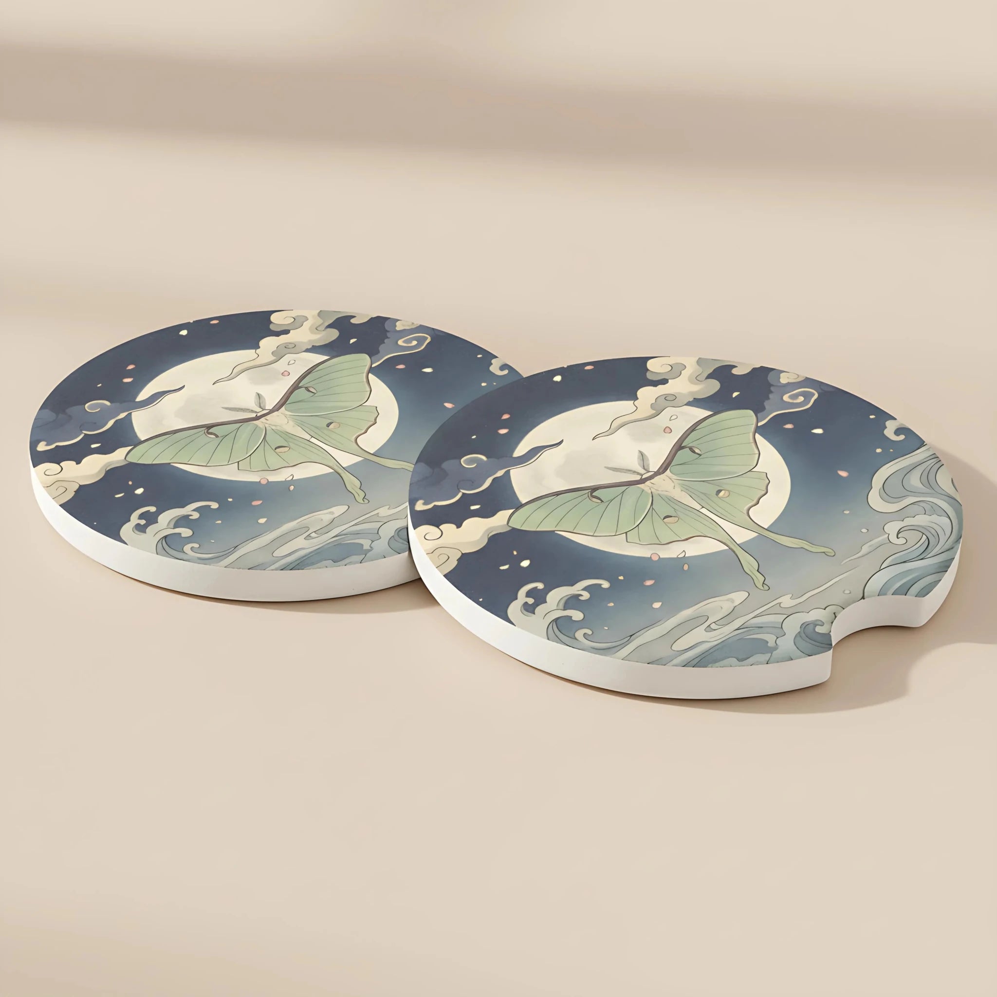 Luna Moth Moonlit Car Coasters Set - Road Muse