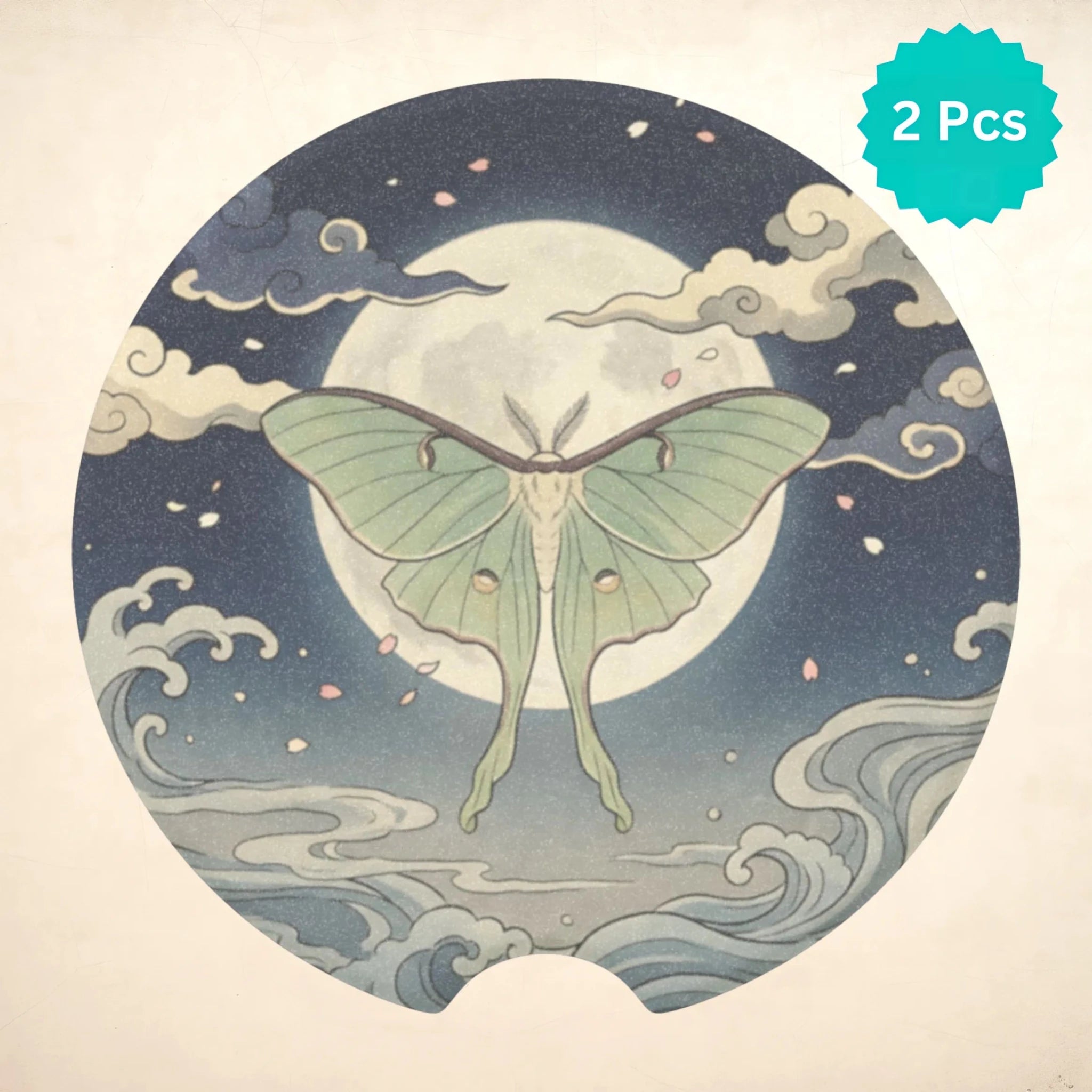 Luna Moth Moonlit Car Coasters Set - Road Muse