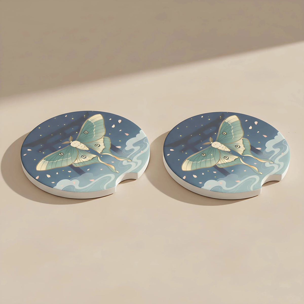Luna Moth Soapstone Car Coasters Set - Road Muse