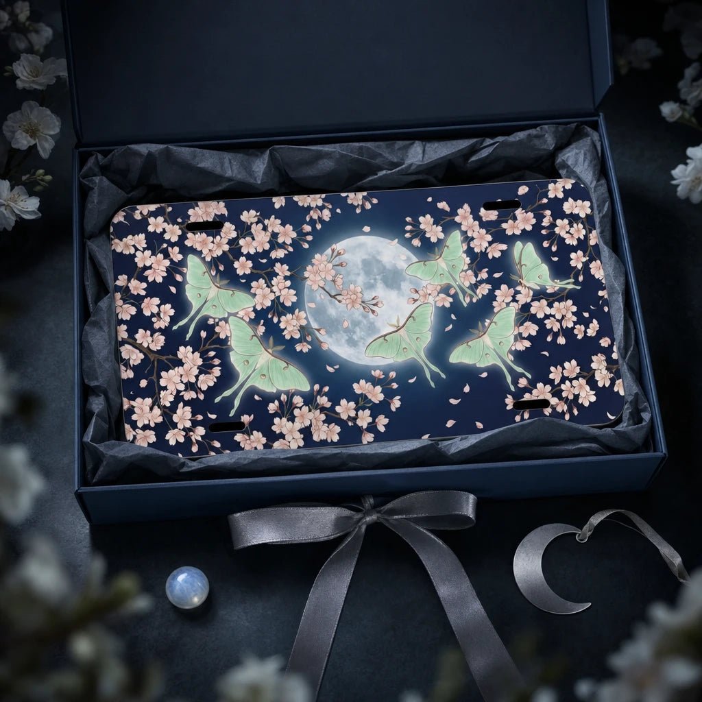 Luna Moths Cherry Blossoms Moonlit Vanity Plate - Road Muse