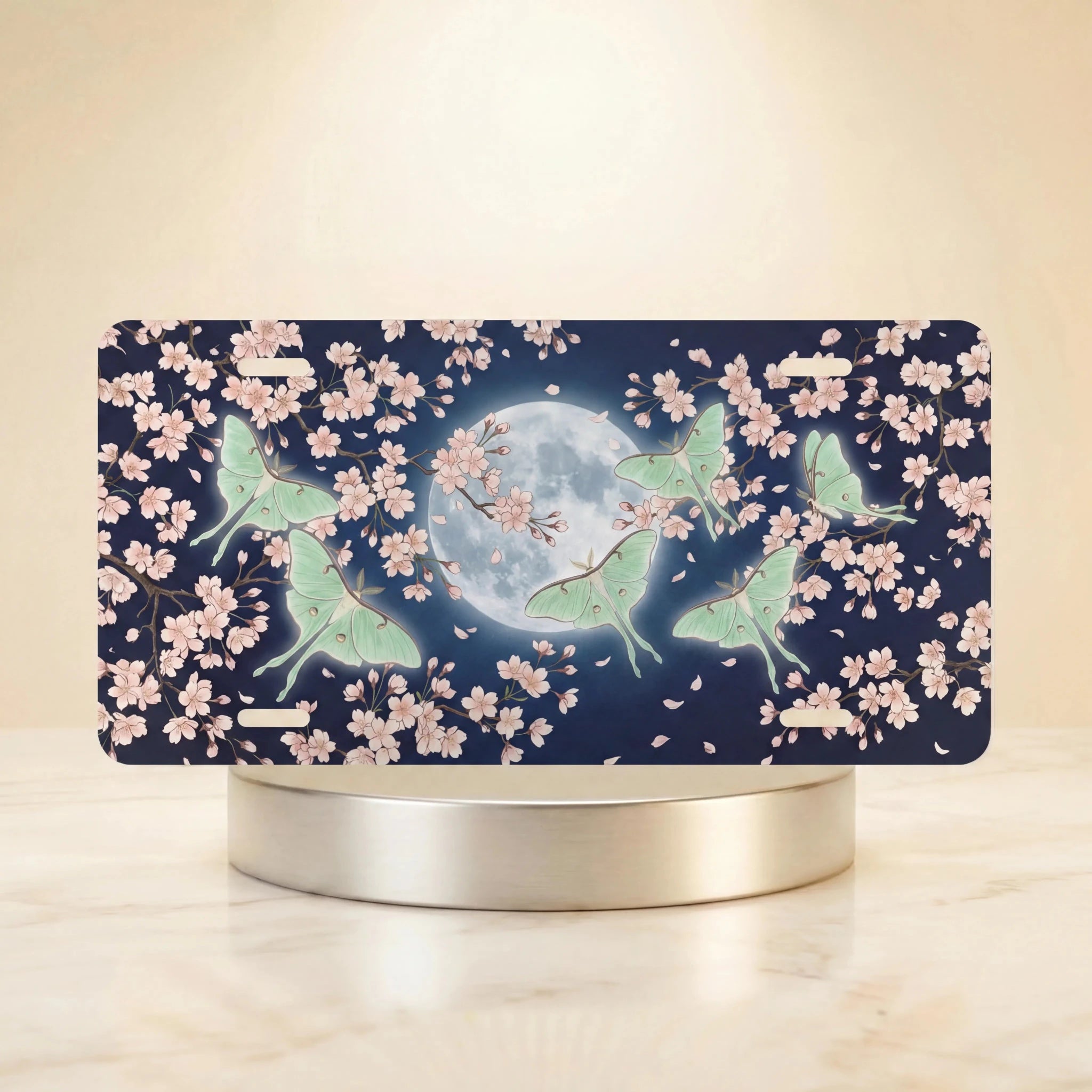 Luna Moths Cherry Blossoms Moonlit Vanity Plate - Road Muse