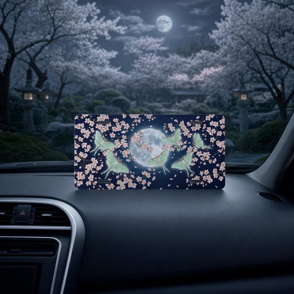 Luna Moths Cherry Blossoms Moonlit Vanity Plate - Road Muse