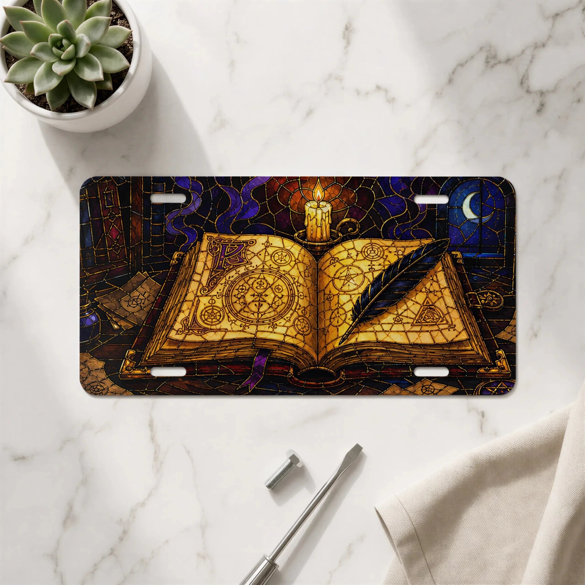 Magic Grimoire Spellbook Vanity Plate - Road Muse