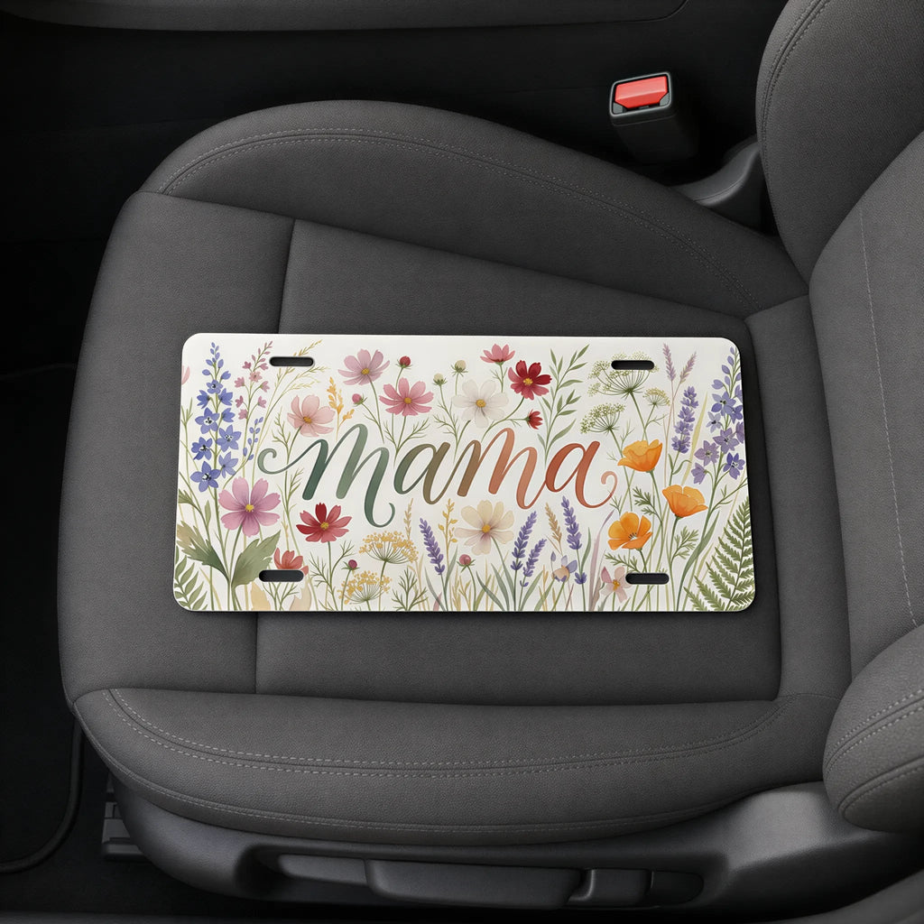 Mama Floral Script Wildflowers Vanity Plate - Road Muse