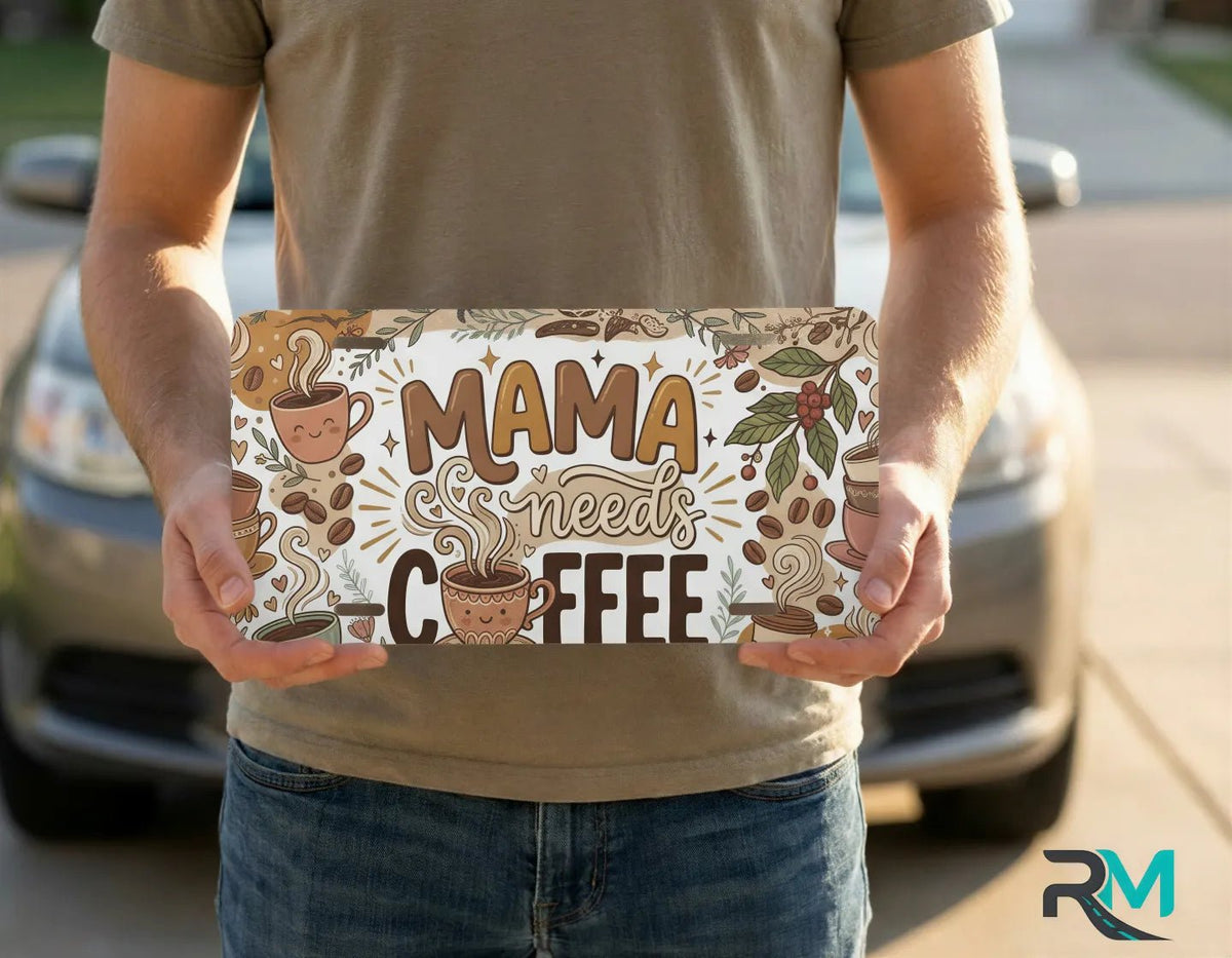 Mama Needs Coffee Neutral Floral Vanity Plate - Road Muse
