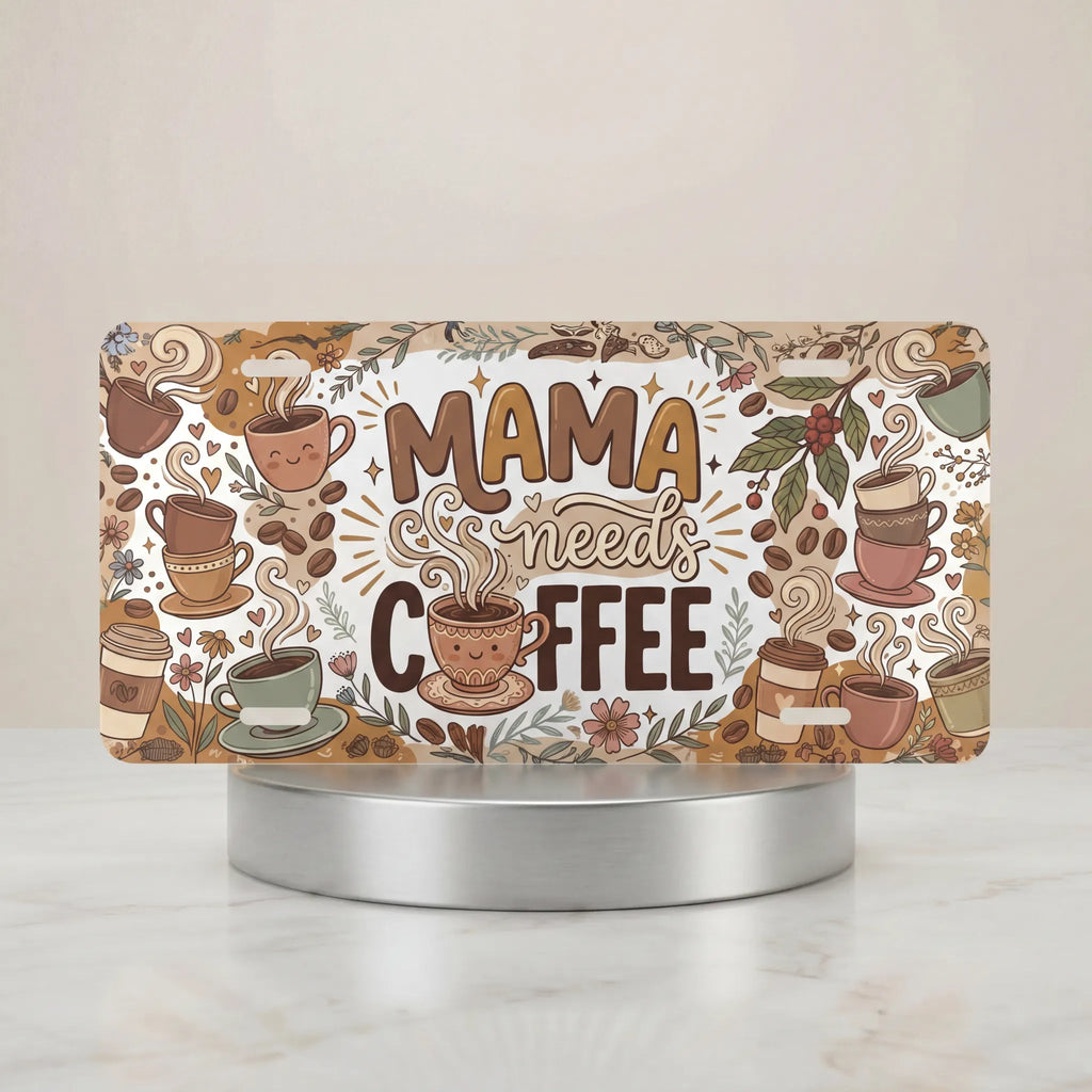 Mama Needs Coffee Neutral Floral Vanity Plate - Road Muse