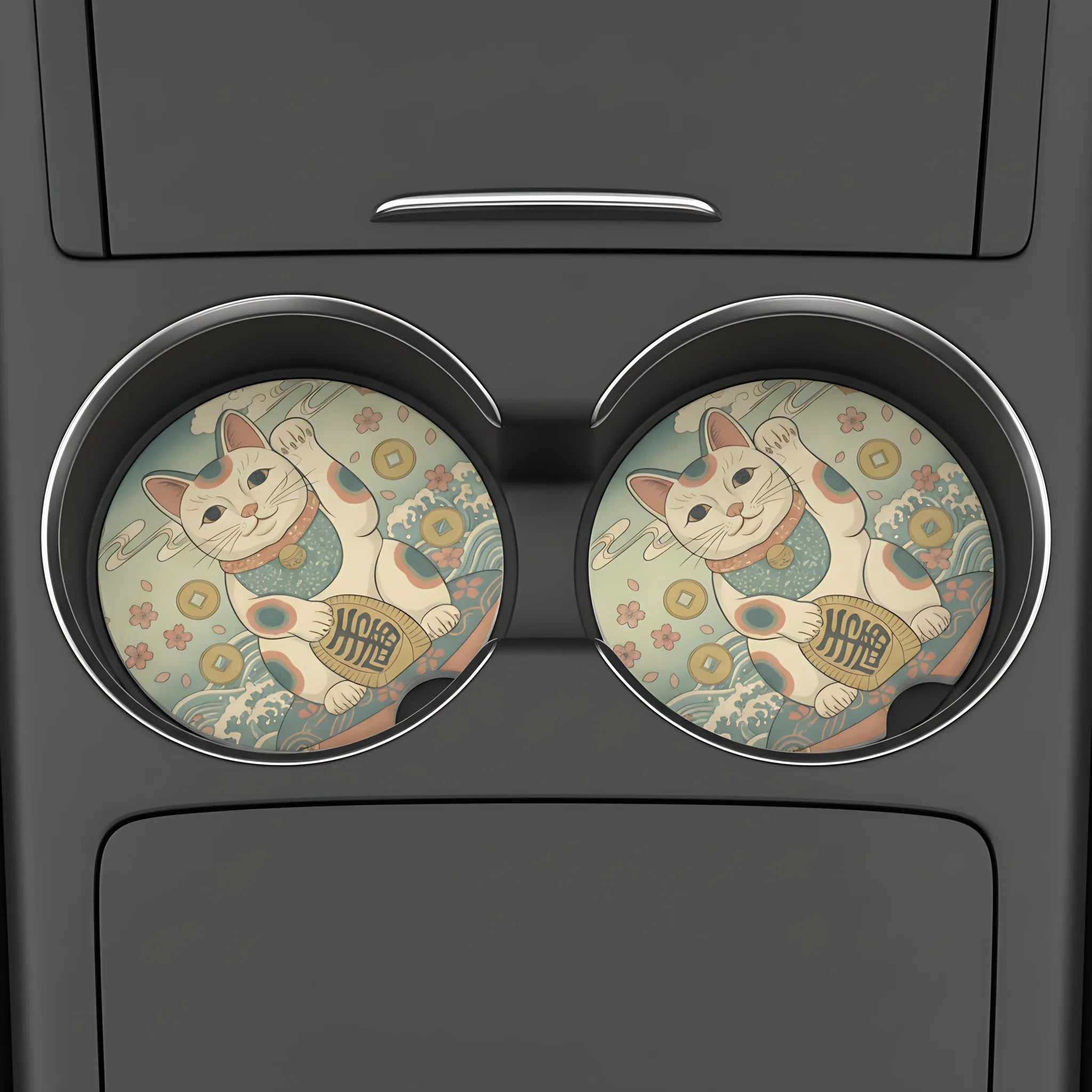 Maneki Neko Lucky Cat Car Coasters Set - Road Muse