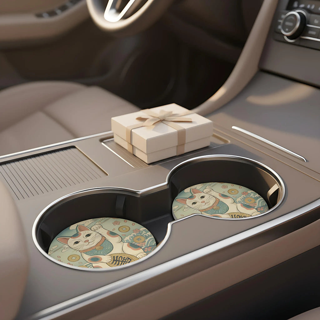 Maneki Neko Lucky Cat Car Coasters Set - Road Muse
