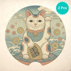 Maneki Neko Lucky Cat Car Coasters Set - Road Muse