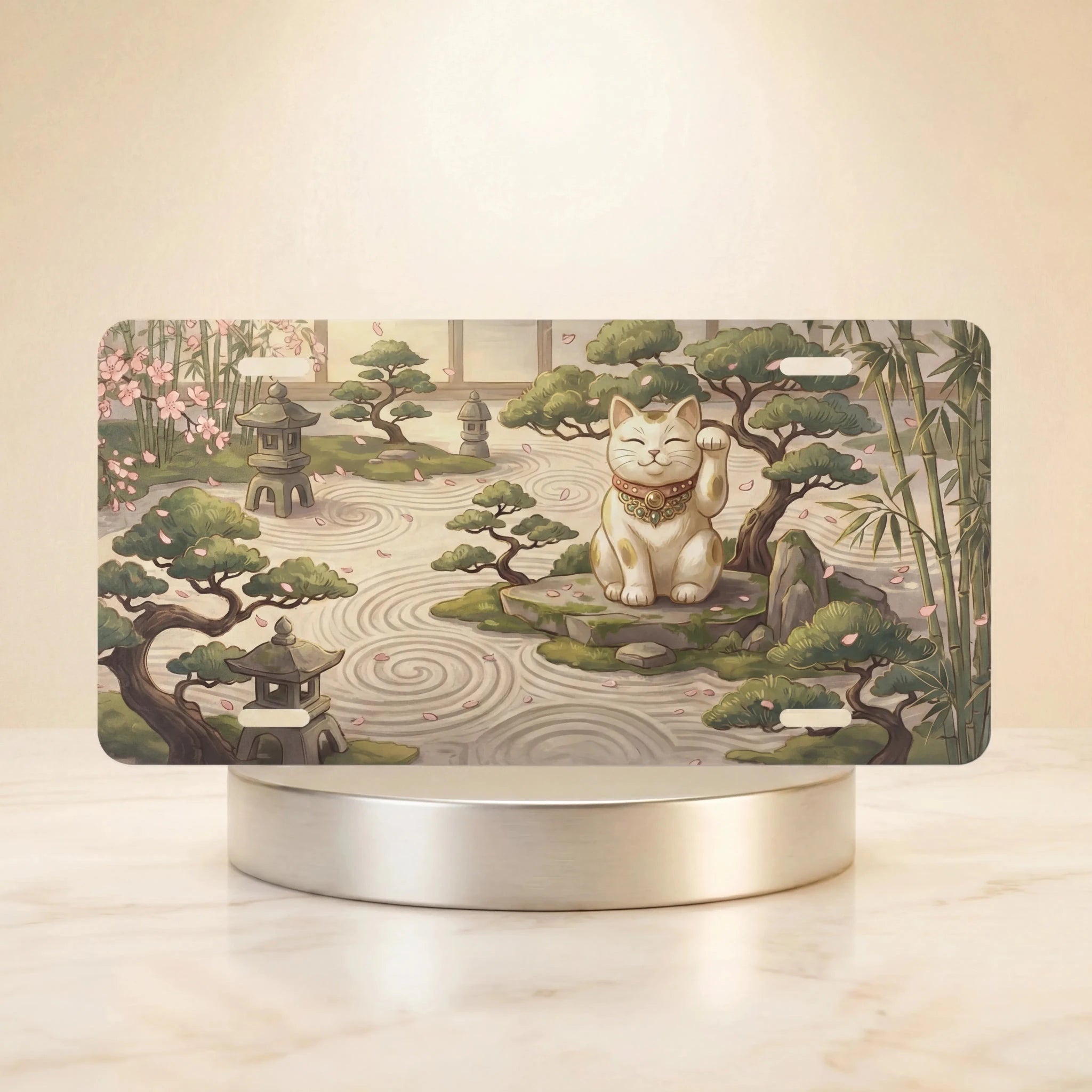 Maneki Neko Zen Garden Lucky Cat Vanity Plate - Road Muse