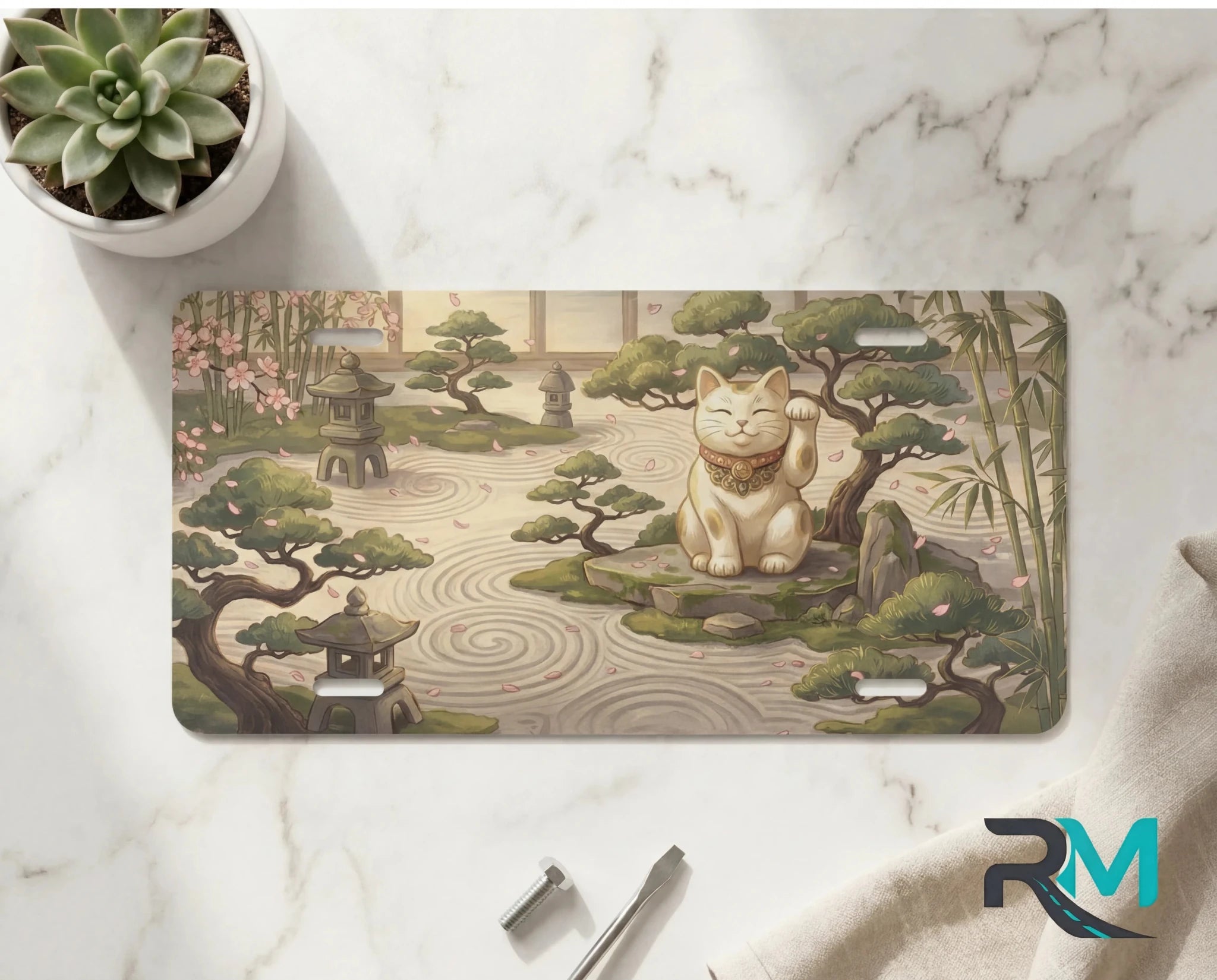Maneki Neko Zen Garden Lucky Cat Vanity Plate - Road Muse