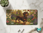 dachshund garden vanity plate on marble surface — jewel tone dachshund floral decorative plate