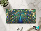 peacock feathers vanity plate on marble surface — jewel teal emerald gold decorative plate