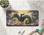 emerald dragon rider vanity plate on marble surface — rich emerald green dragon decorative plate