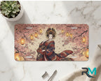 geisha sakura lanterns vanity plate on marble surface — soft pink kimono cherry blossom lanterns decorative plate