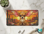 chihuahua desert vanity plate on marble surface — golden chihuahua sunset bloom decorative plate