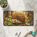 woodland hedgehog vanity plate on marble surface — golden green hedgehog mushroom decorative plate