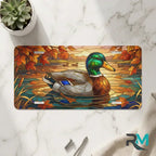 mallard duck vanity plate on marble surface — emerald mallard autumn amber pond decorative plate