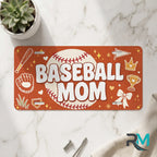 baseball mom vanity plate on marble surface — baseball bat glove decorative plate