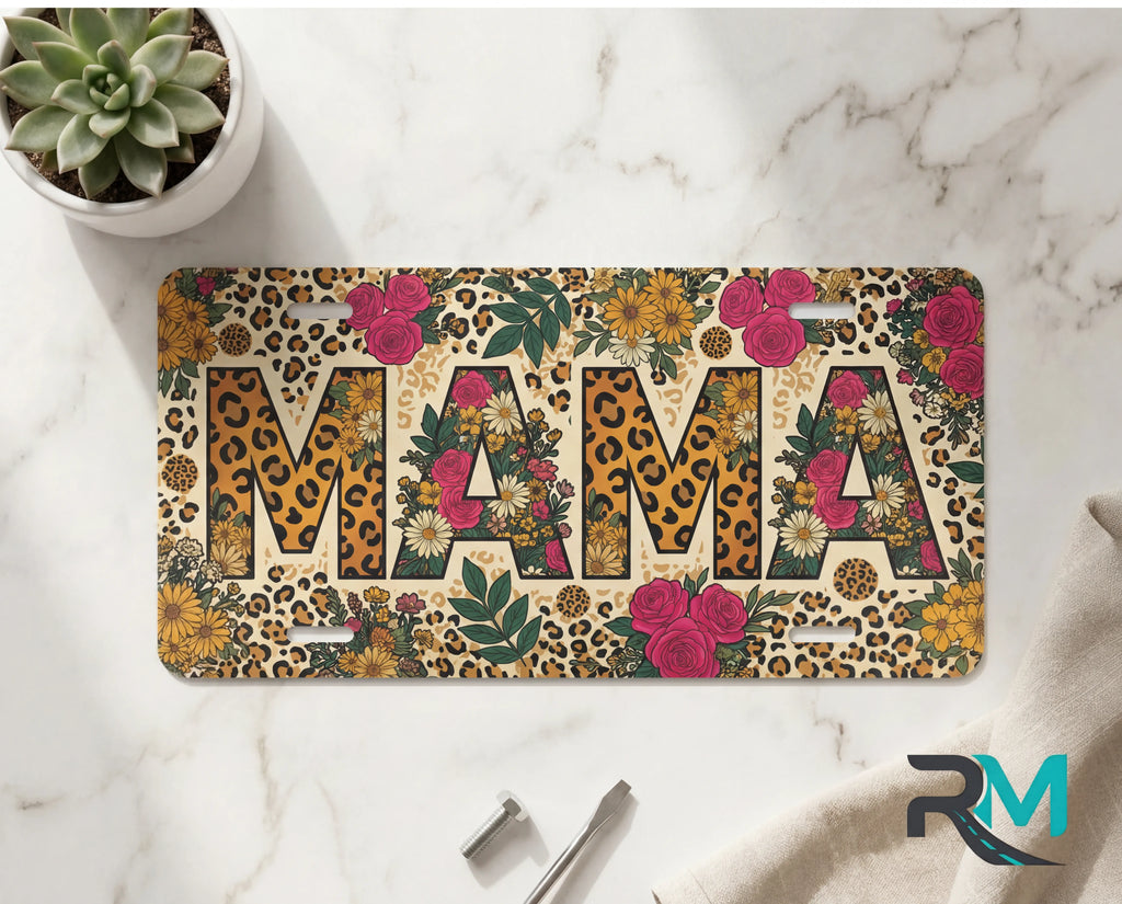 Mama Leopard Tropical Floral Vanity Plate