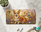 corgi wildflower vanity plate on marble surface — soft gold pink corgi meadow decorative plate
