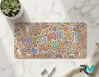 overstimulated mama vanity plate on marble surface — colorful doodle decorative mom plate