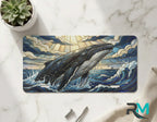 majestic whale vanity plate on marble surface — deep ocean blue gold decorative whale plate