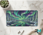 northern lights aurora vanity plate on marble surface — vivid emerald violet aurora winter lake decorative plate