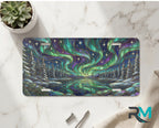 northern lights lake scene vanity plate on marble surface — jewel teal purple aurora frozen lake decorative plate