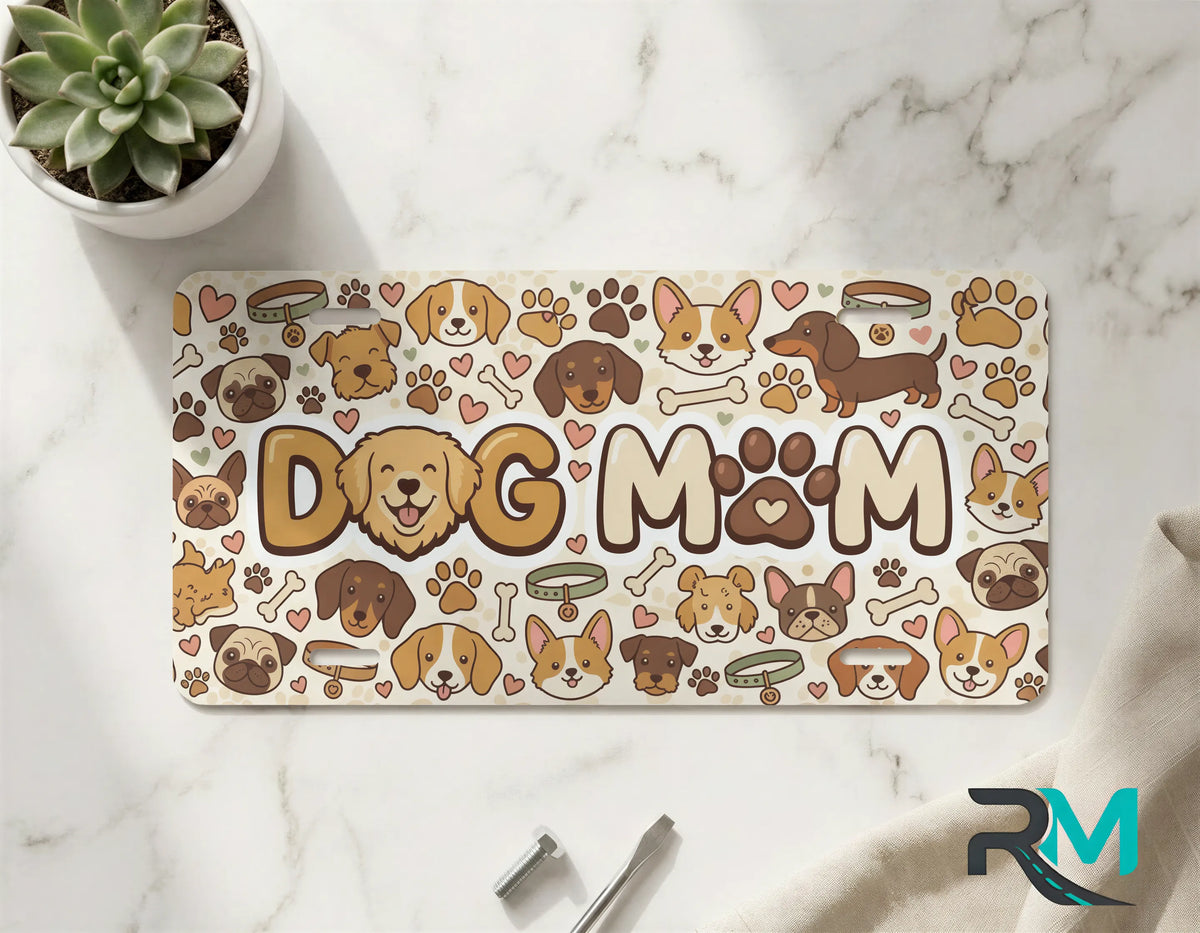 Dog Mom Puppy Faces Vanity Plate