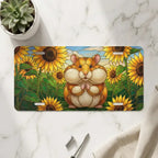 hamster sunflowers vanity plate on marble surface — warm golden hamster sunflower decorative plate