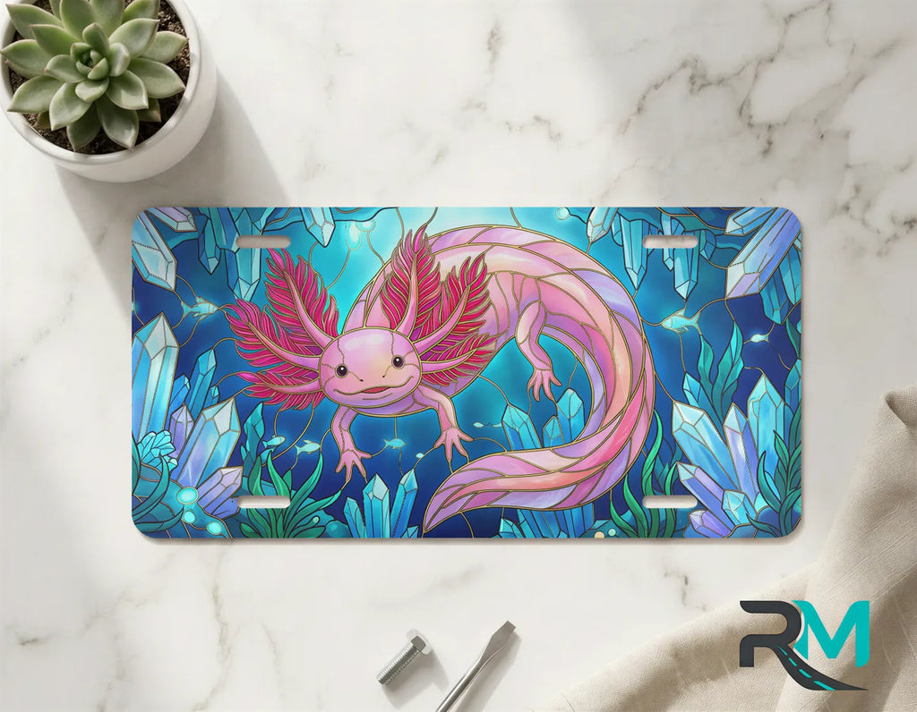 stained glass animal vanity plate on marble surface — vivid jewel tone wildlife decorative plate