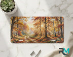 autumn sunlit license plate on marble surface — warm gold rust forest decorative plate