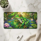 green tree frog vanity plate on marble surface — jewel green frog lily pad decorative plate